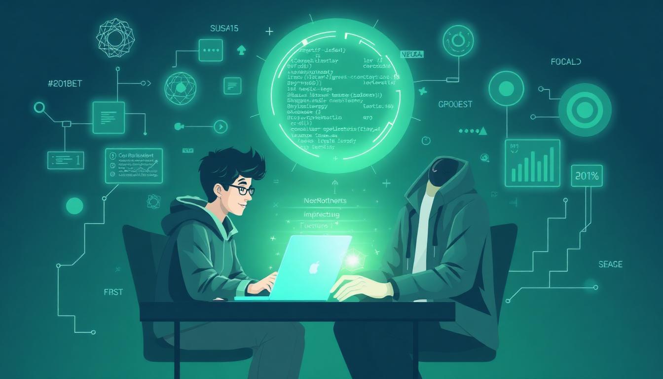 CS student collaborating with tutor on code